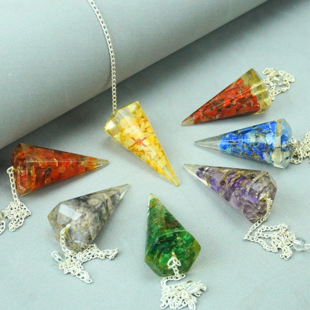 7 Chakra Dowsing Organ Pendulum Set | Khambhat Crystals